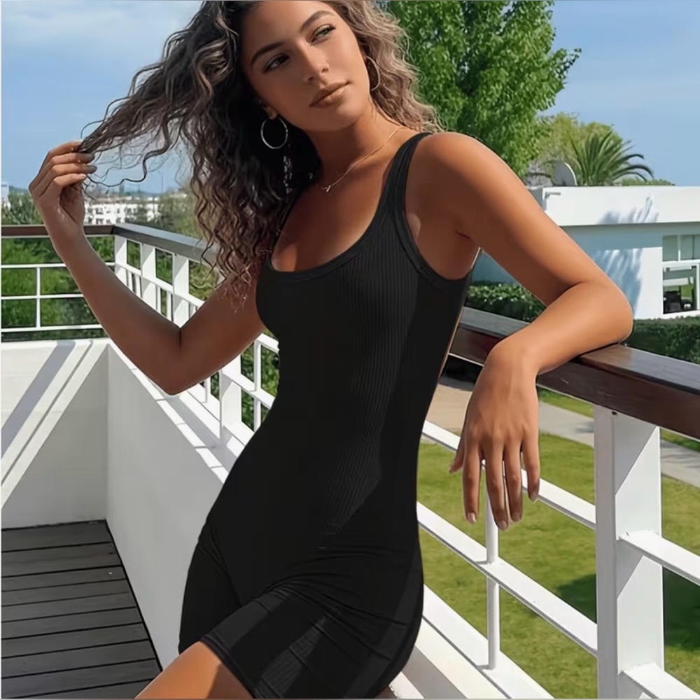 Bodysuit Ribbed in Black Sleeveless Bodycon Romper new sz small not see through